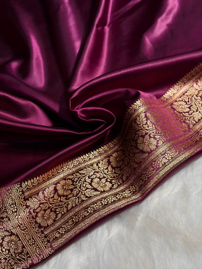 Wine Booti Pattern Satin Katan Silk Saree SK65