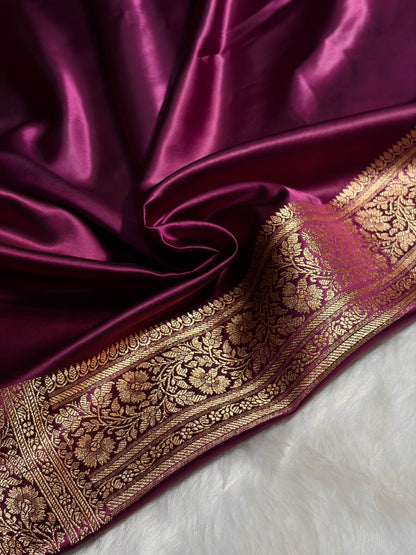 Wine Booti Pattern Satin Katan Silk Saree SK65