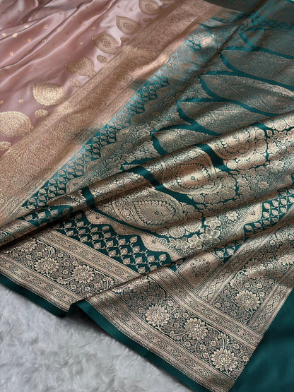 Rose Gold with Rama Booti Satin Katan Silk saree SK29