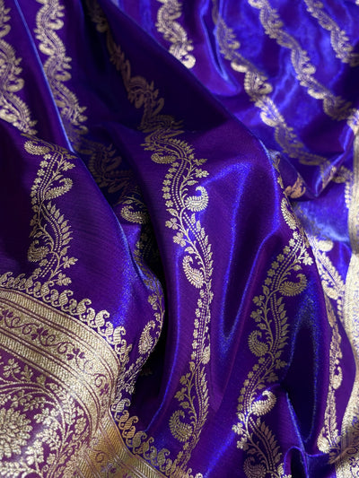 Purple Contrast Shades Cross Pattern Banarasi Satin Silk Saree SS39