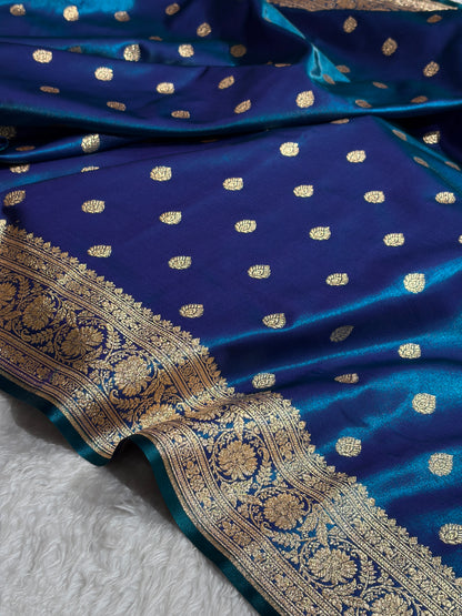 Peacock Shades Boota Pattern Banarasi Satin Silk Saree