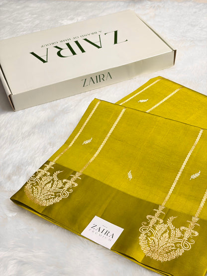 Green Shades Rangkart Handwoven Pure Katan Raw Mango Silk RM-44