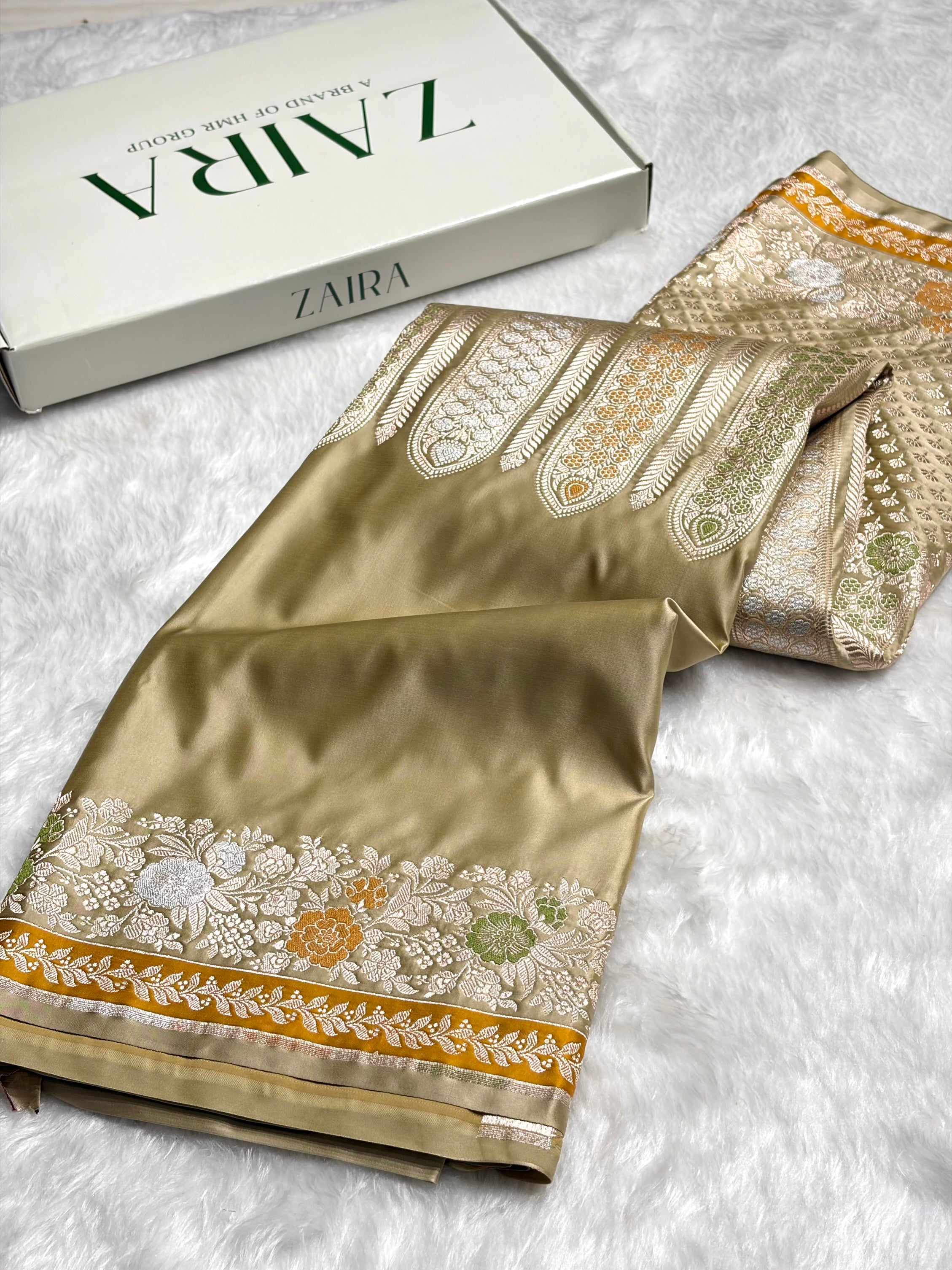 Tusser Shades Floral Minakari Skirt Border Mashru Silk Saree MSM-83