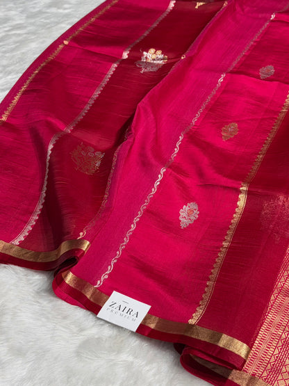 Dark Pink Shades Rangkart Handwoven Pure Katan Raw Mango Silk RM-38