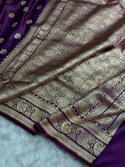 Banarasi Satin Katan Saree Booti Pattern in Wine Shades SK137