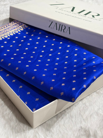 Banarasi Satin Katan Saree in Royal Blue Shades SK88