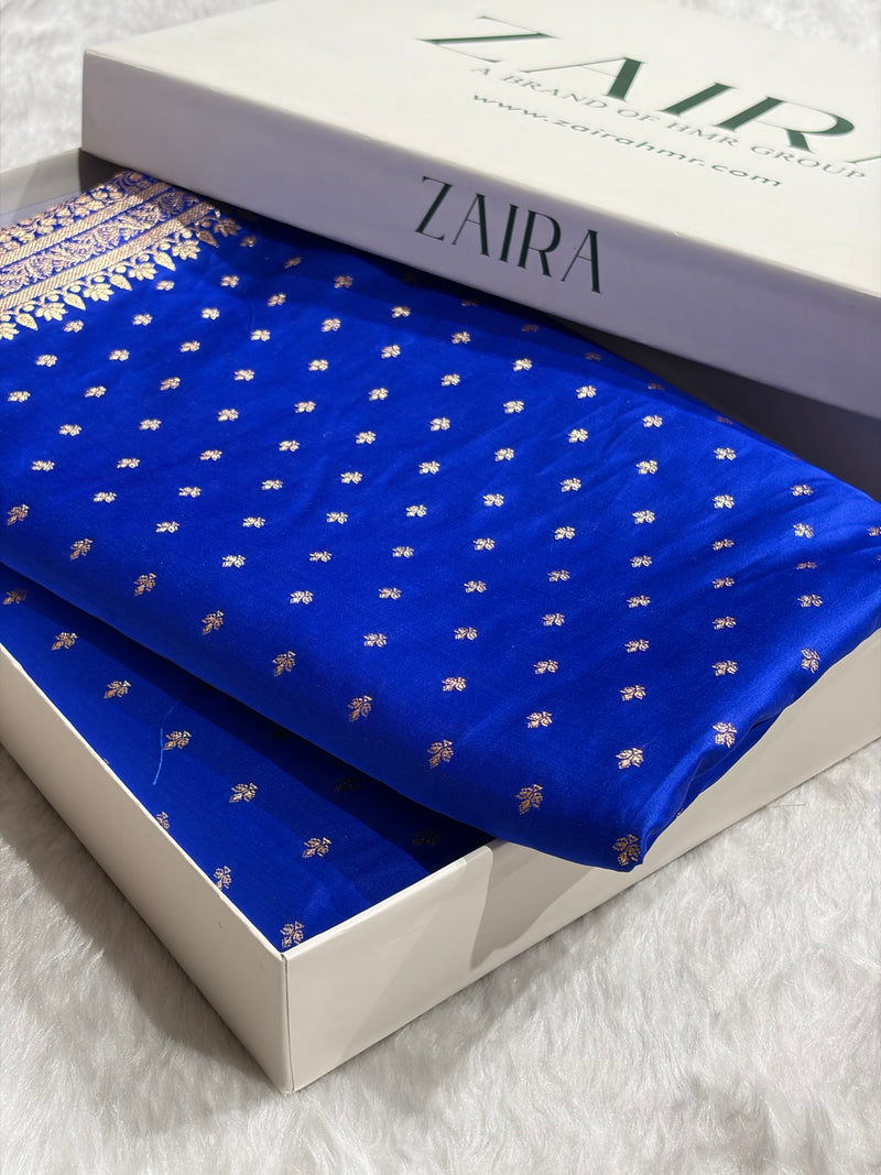 Banarasi Satin Katan Saree in Royal Blue Shades SK88