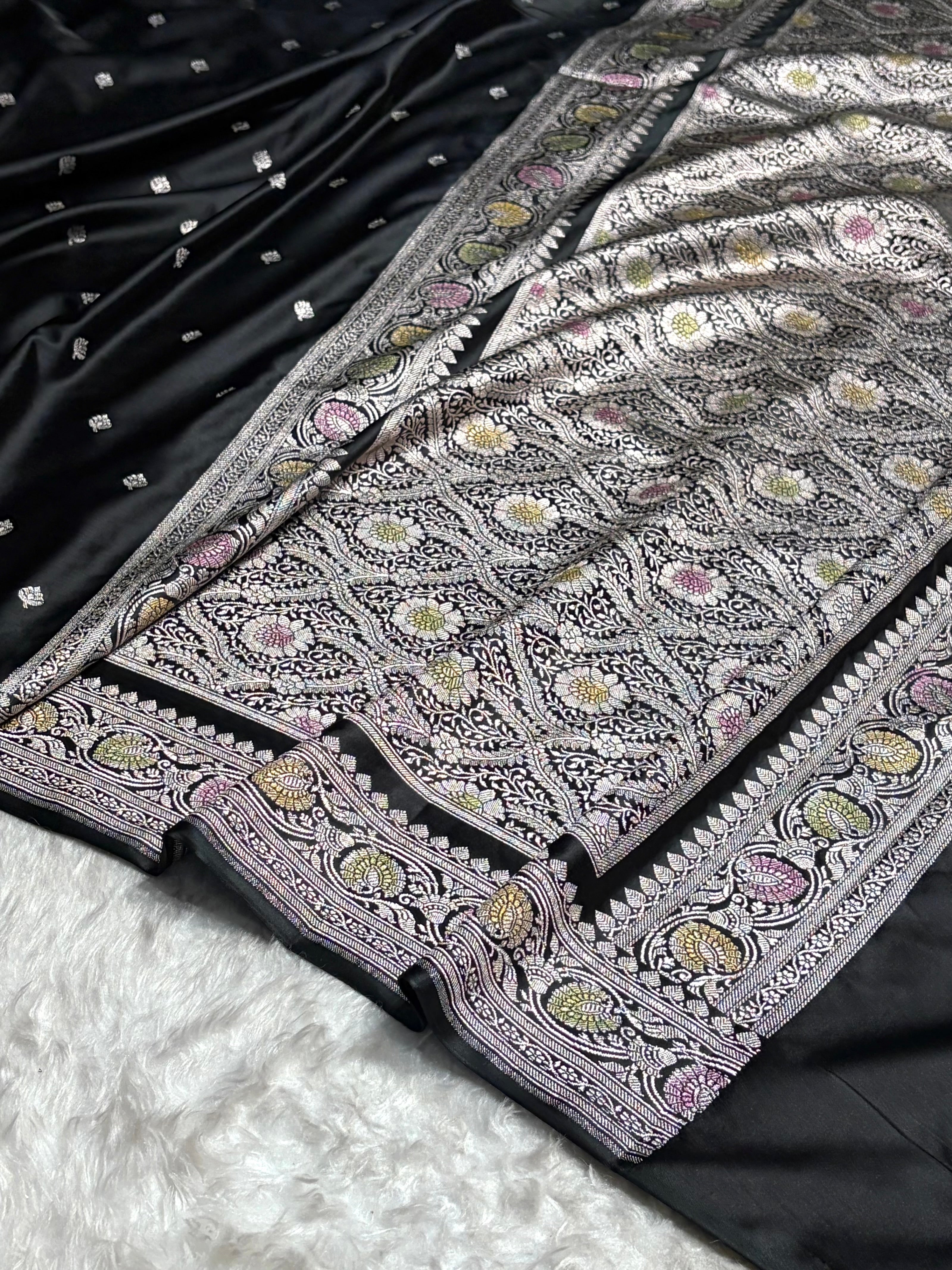 Black Shades Banarasi Minakari Booti Mashru Silk Saree MS10