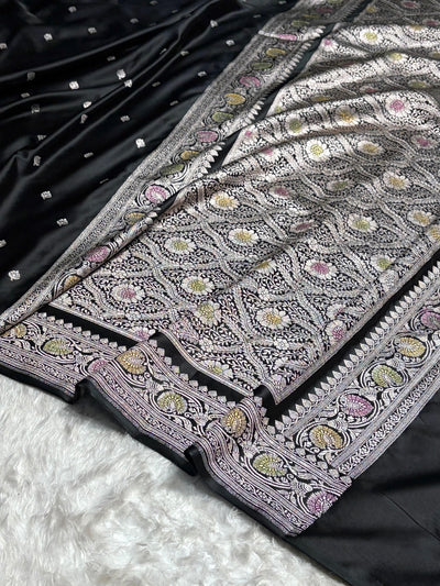 Black Shades Banarasi Minakari Booti Mashru Silk Saree MCS10