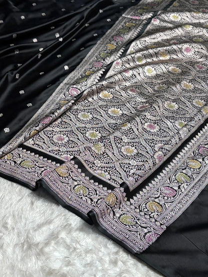 Black Shades Banarasi Minakari Booti Mashru Silk Saree MS10