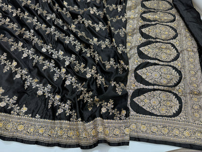 Bridal Black Mashru Silk with Ari and Stone