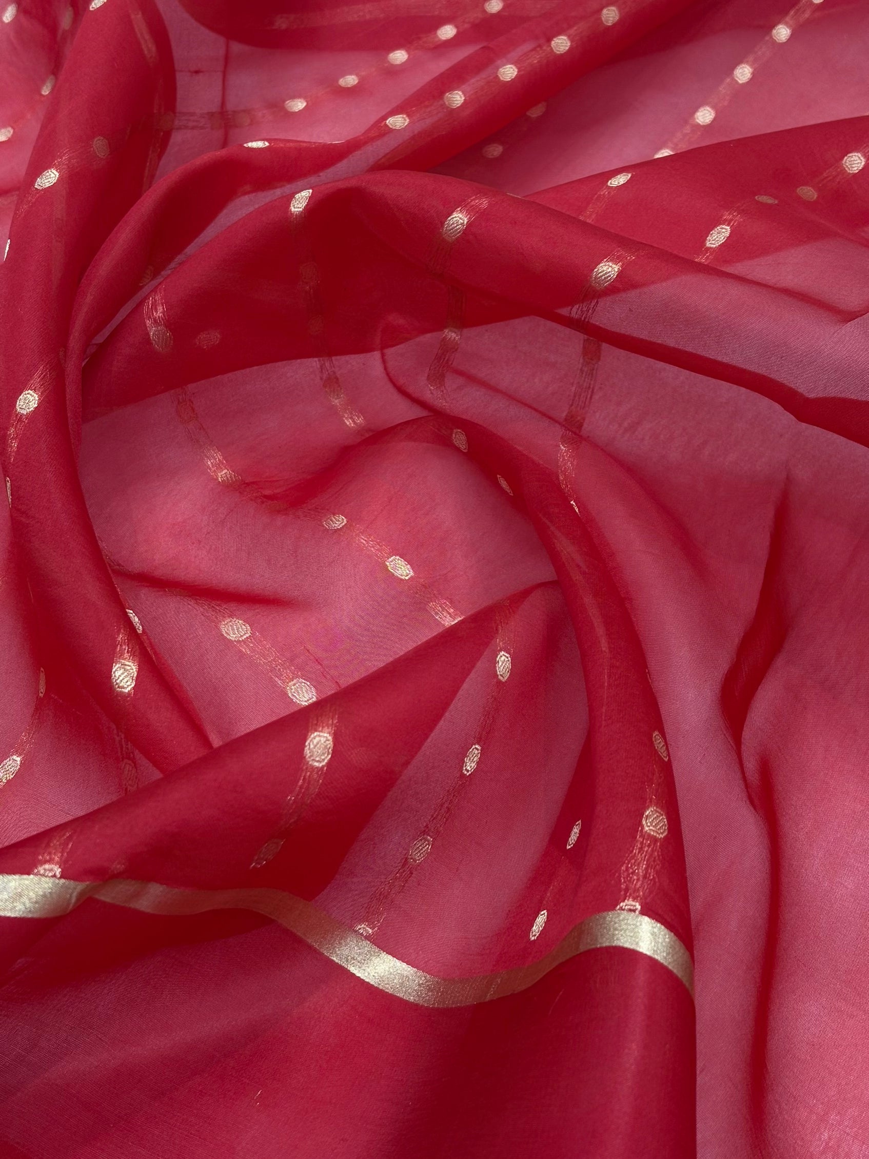 Pure Organza Blud Red Floral Banarasi Silk Saree PO-03
