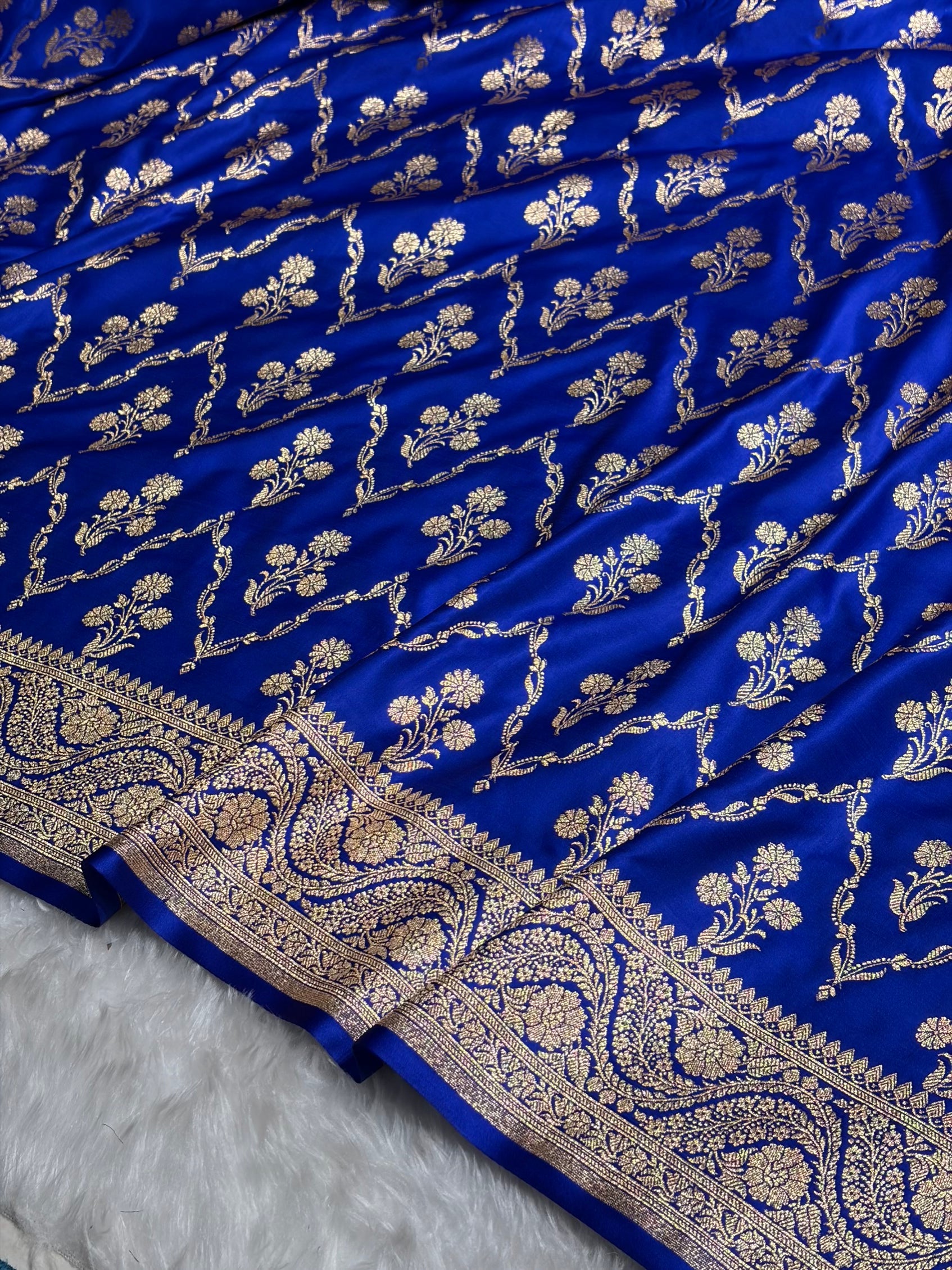 Royal Blue with Boota Pattern Satin Katan Silk Saree SK67