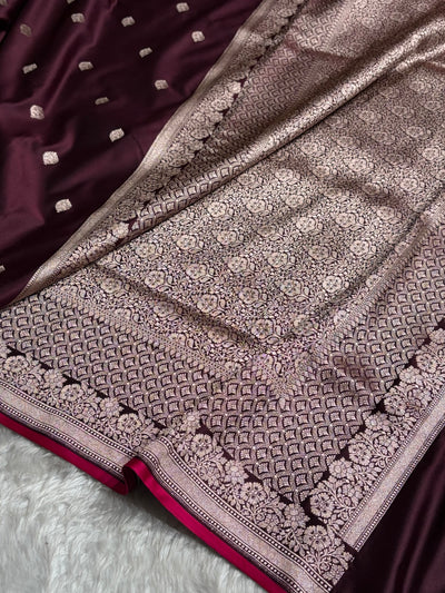 Chocolate Shade With Booti Pattern Mashru Silk Saree