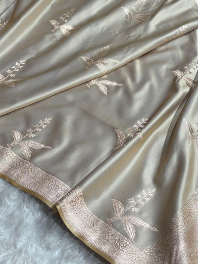 Beige Floral Motif Mashru Silk Saree MSM-04