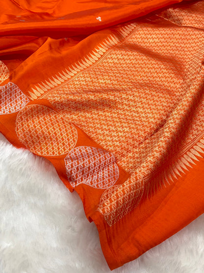 Banarasi Orange Shades Handwoven Pure Paper Silk Saree RM-87