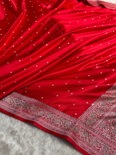 Banarasi Red Shades Booti With Swarovski Stone Work Mashru Silk Saree BMCS65