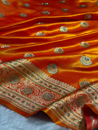 Fire Gold Chand Tara Boota With Traditional Banarasi Swarovski Work BSS04 (R)