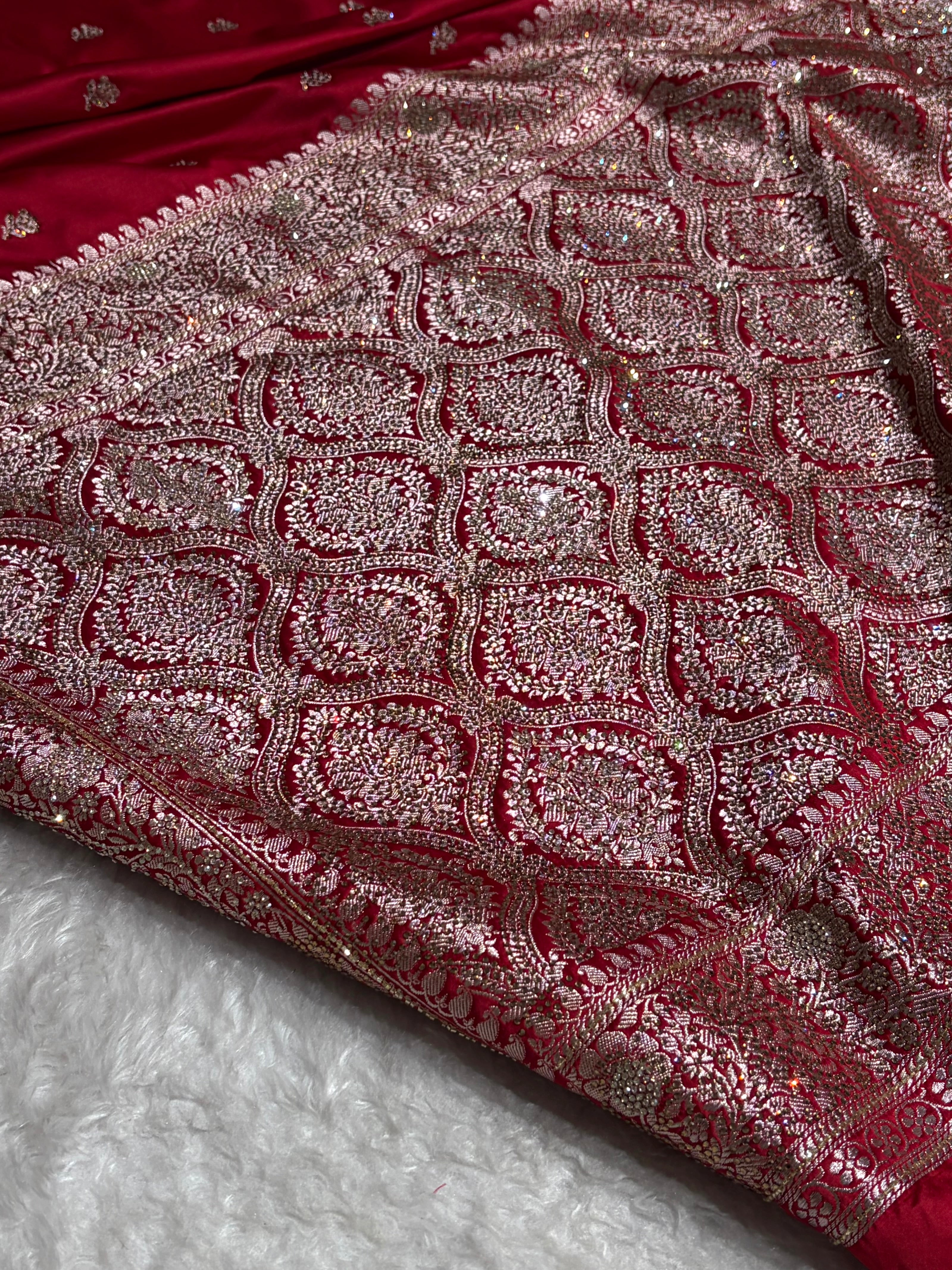 Maroon With Swarovski Work Booti Mashru Silk Saree BMCS40