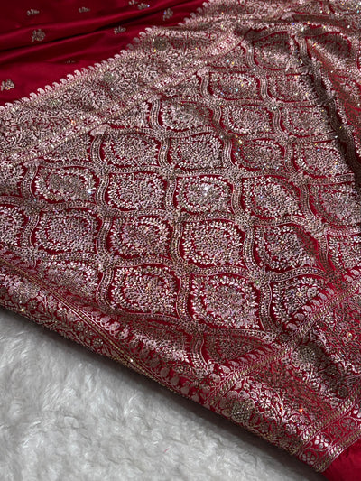 Maroon With Swarovski Work Booti Mashru Silk Saree BMCS40
