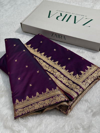 Premium Wine Banarasi Booti Katan Silk Saree