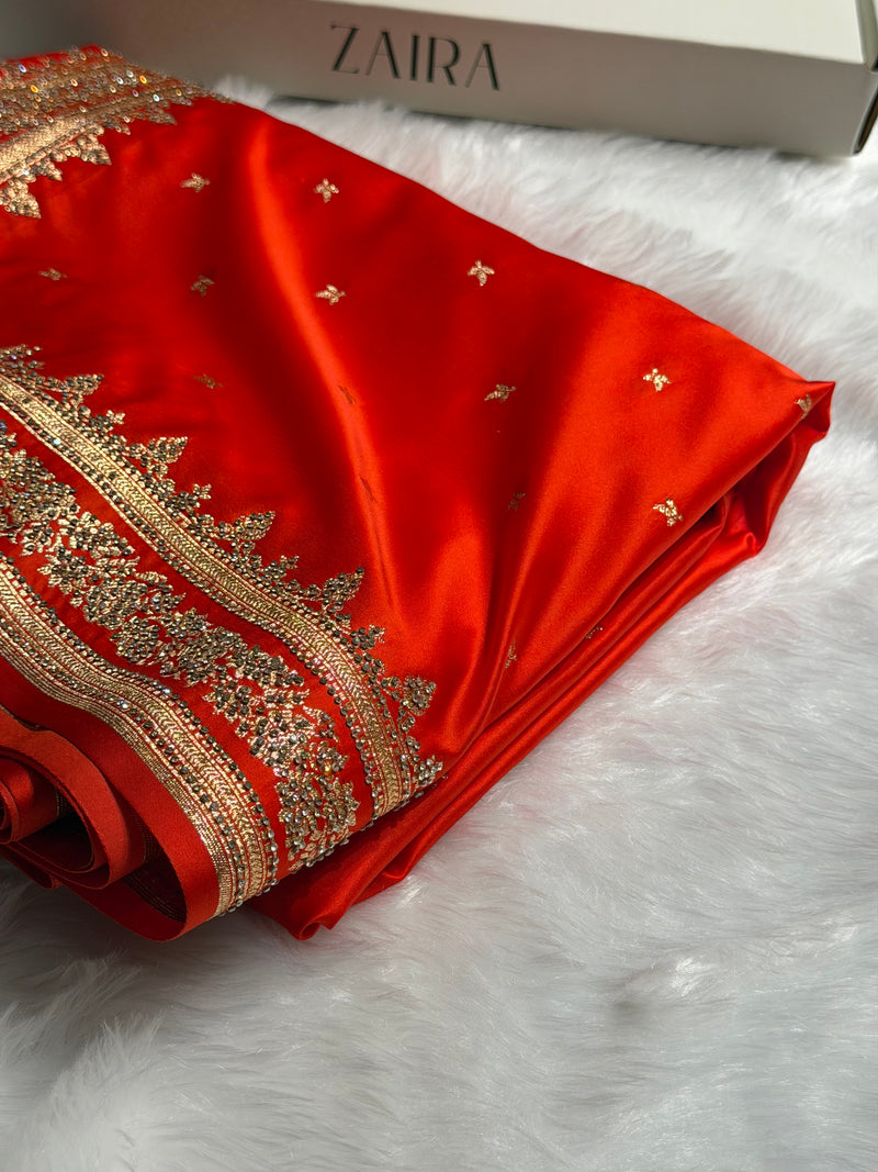 Orange Banarasi Swarovski Work Booti Katan Silk Saree BSKM17