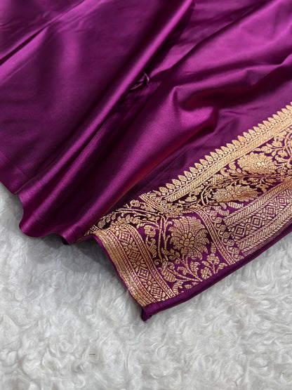 Banarasi Satin Katan Saree With Boota in Wine Shades SK109
