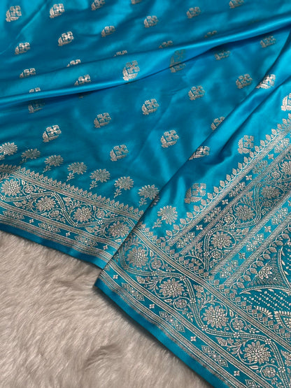 Firozi Shades Floral Border Boota Mashru Silk Saree MS66