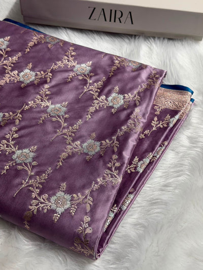 Dusty Lavender Shades Minakari Jaal Mashru Silk Saree MCS08