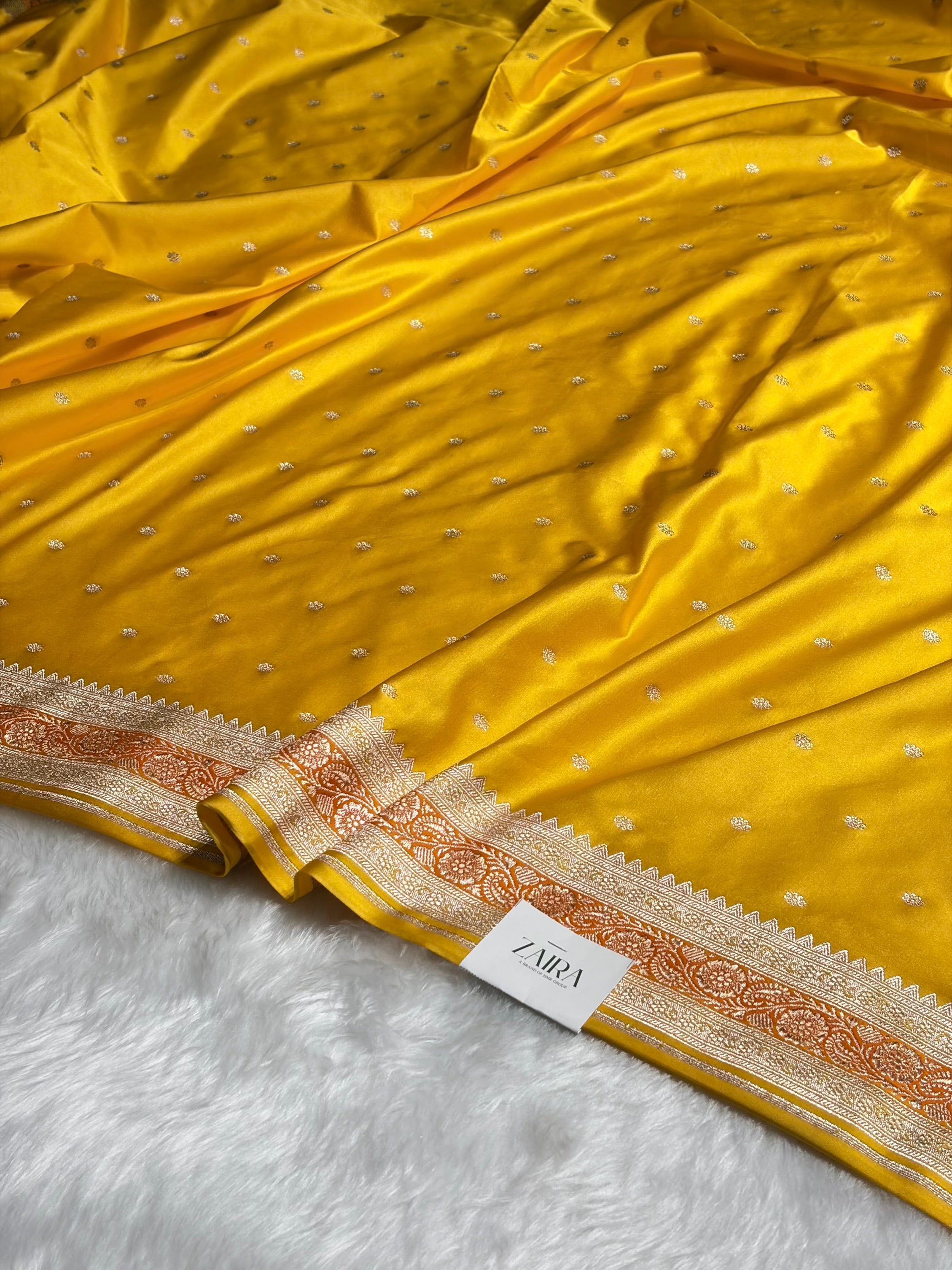Yellow Shades Booti Mashru Silk Saree MS26