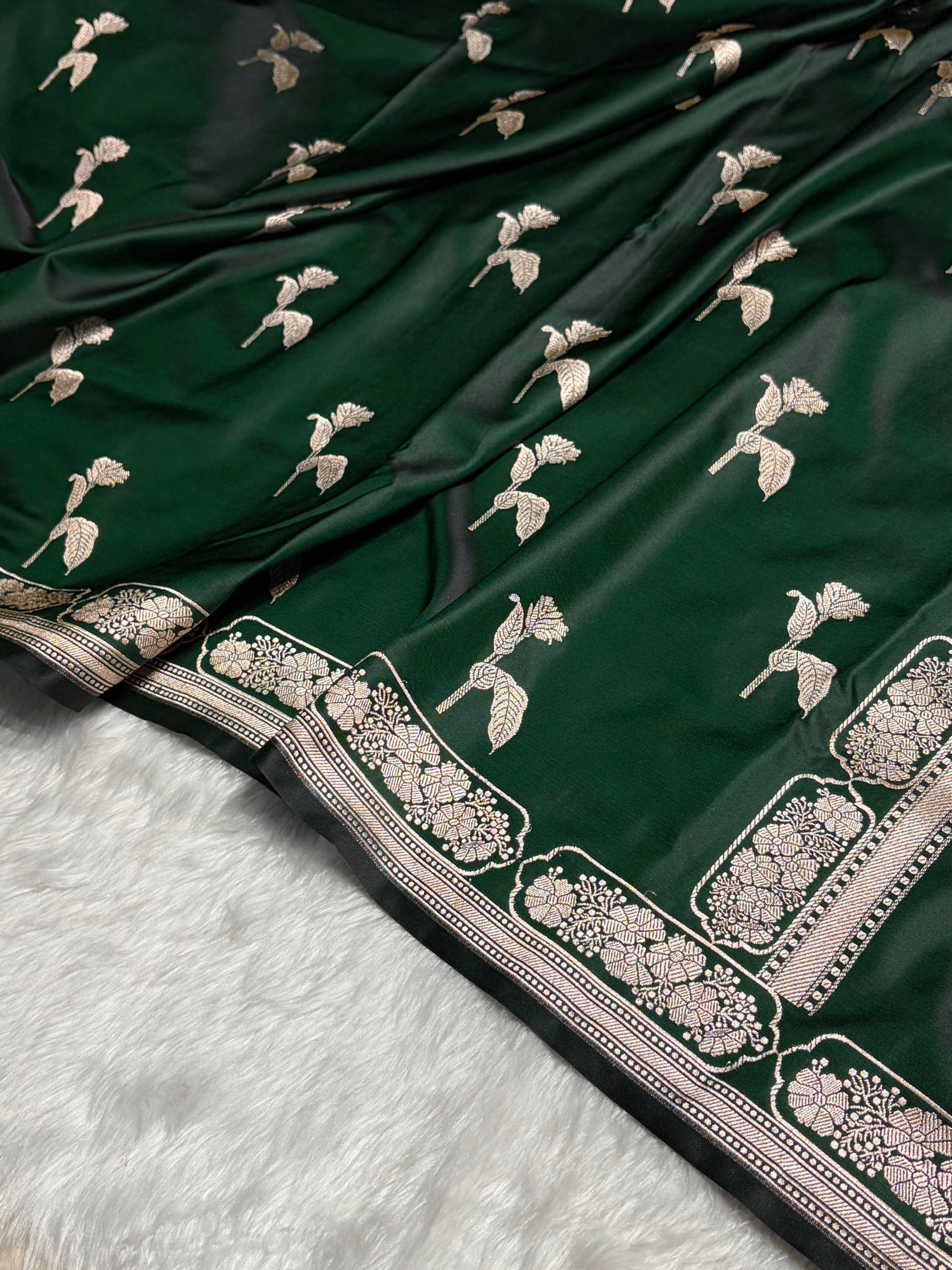 Bottle Green Boota With Floral Border Mashru Silk Saree MSM-93