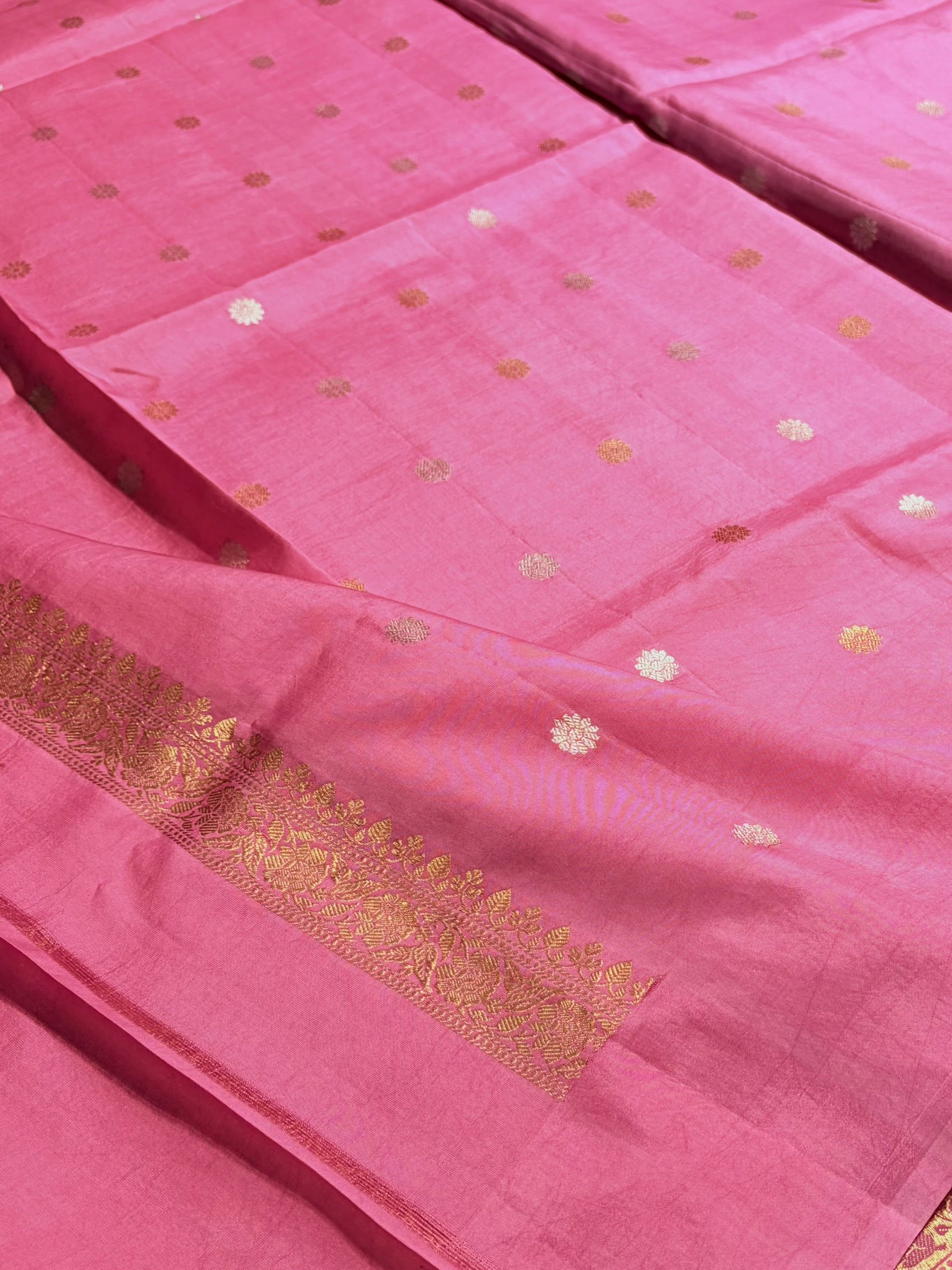 Pink Shades Meena Boota Handwoven Pure Katan Raw Mango Silk RM-36