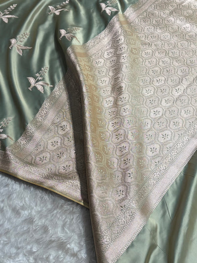 Pastel Pista Floral Motif Mashru Silk Saree MSM-04