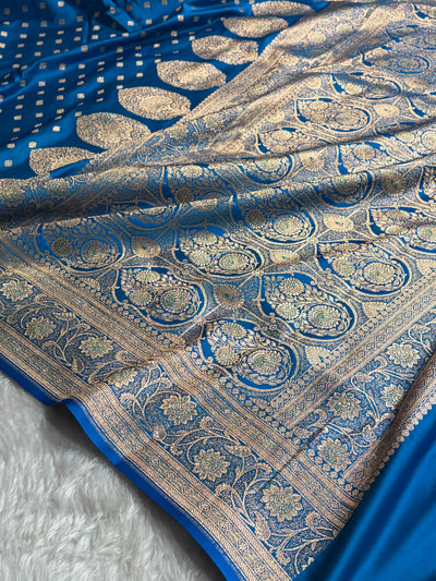 Firozi Banarasi Minakari Boota Katan Silk Saree