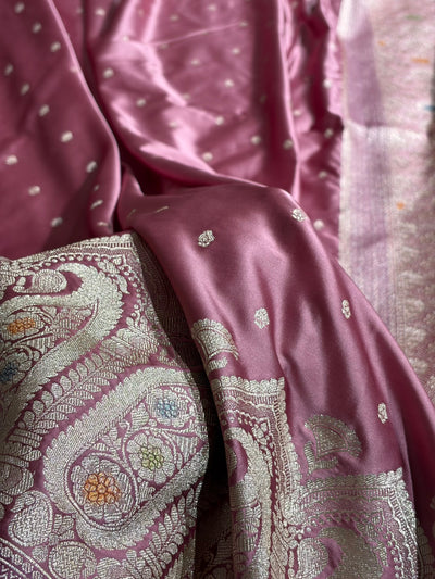 Banarasi Skirt Border Pattern in Mauve Shades Minakari Floral Mashru Silk Saree MCS95