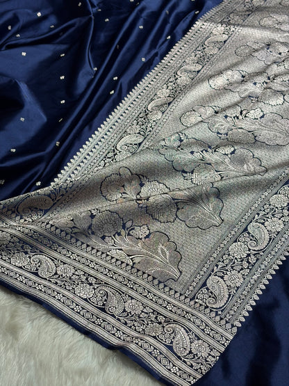Navy Blue Shades Booti Mashru Silk Saree MS64
