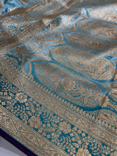 Ultra Light Weight Satin Silk Jaal in Pastel Blue Shades SS14