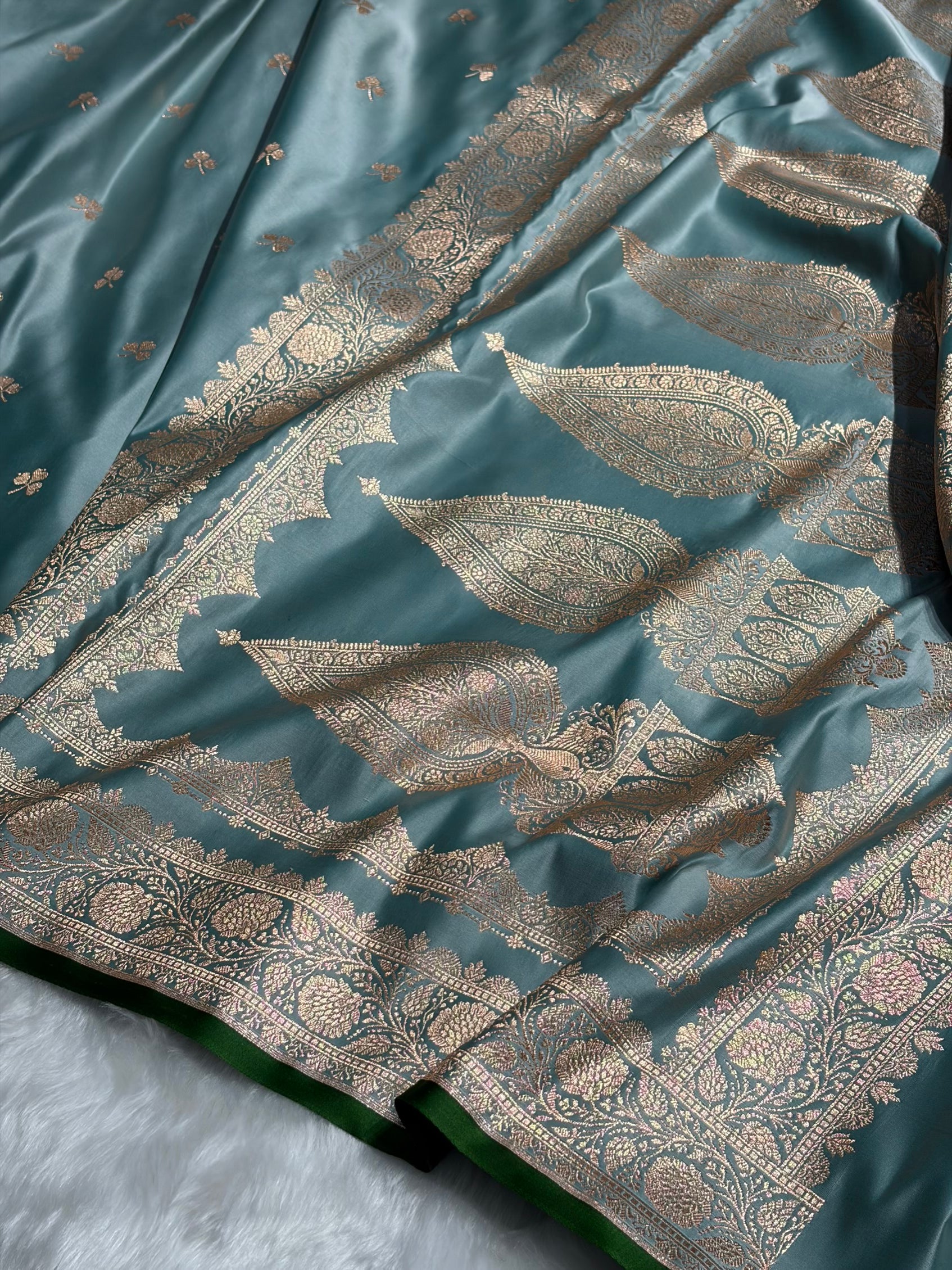 Turquoise Booti Katan Silk Saree SK09