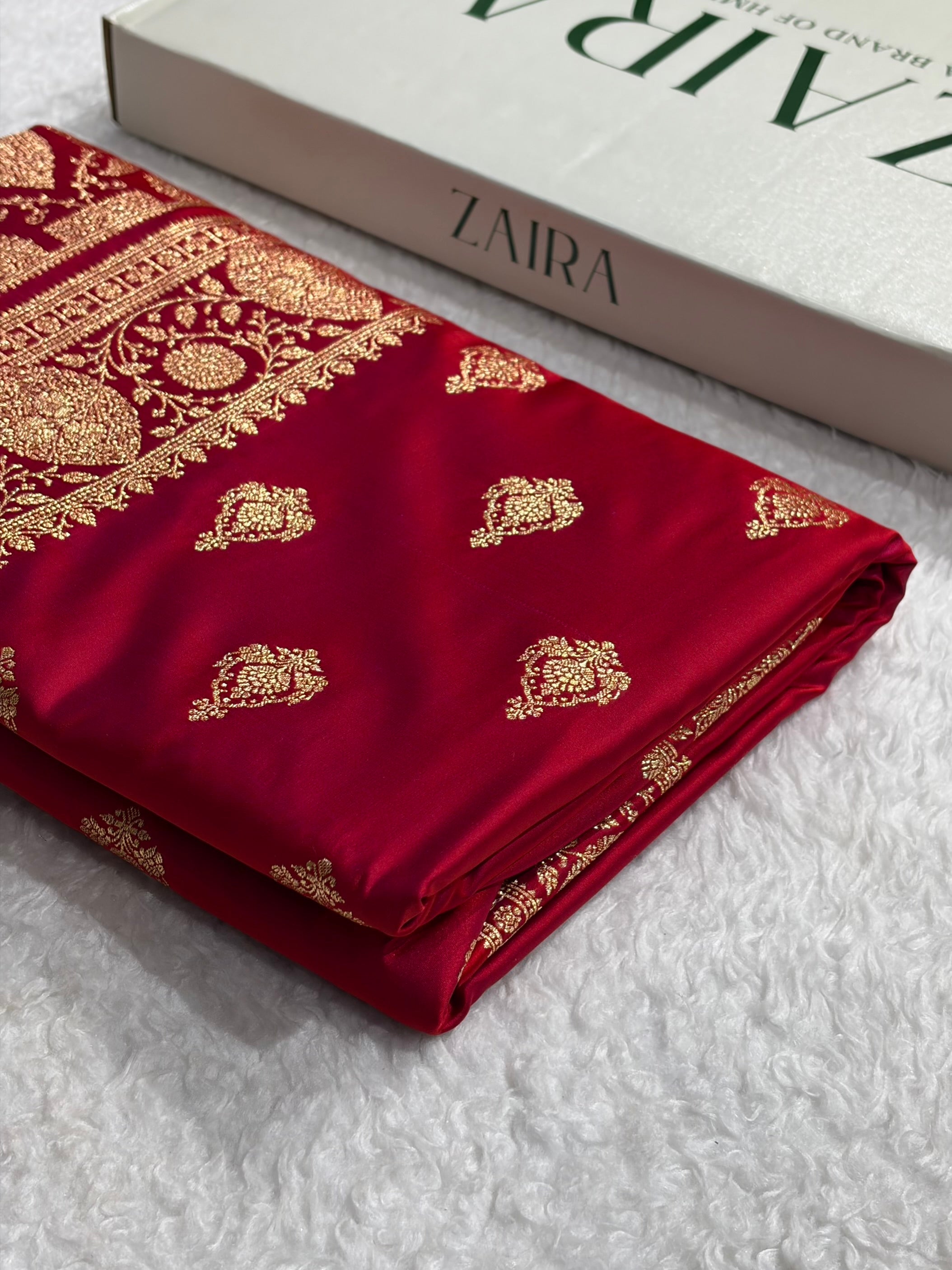 Banarasi Satin Katan Saree With Boota in Purplish Red Shades SK98