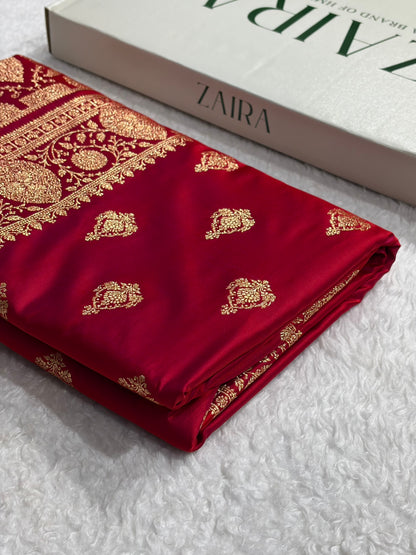 Banarasi Satin Katan Saree With Boota in Purplish Red Shades SK98