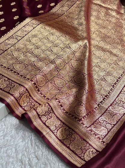 Banarasi Satin Katan Saree Booti Pattern in Chocolate Shades SK137