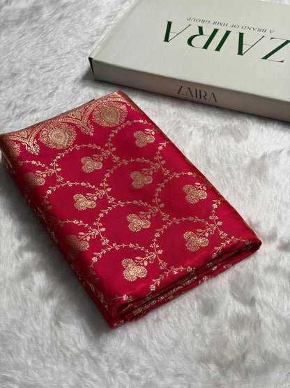 Satin Silk Saree Jaal in Corss Rani Shades SS23