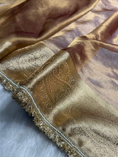 Dark Cheeku Tissue With Bananasi Gotta Patti Work Floral Pure Tissue Silk Saree PTGP-57
