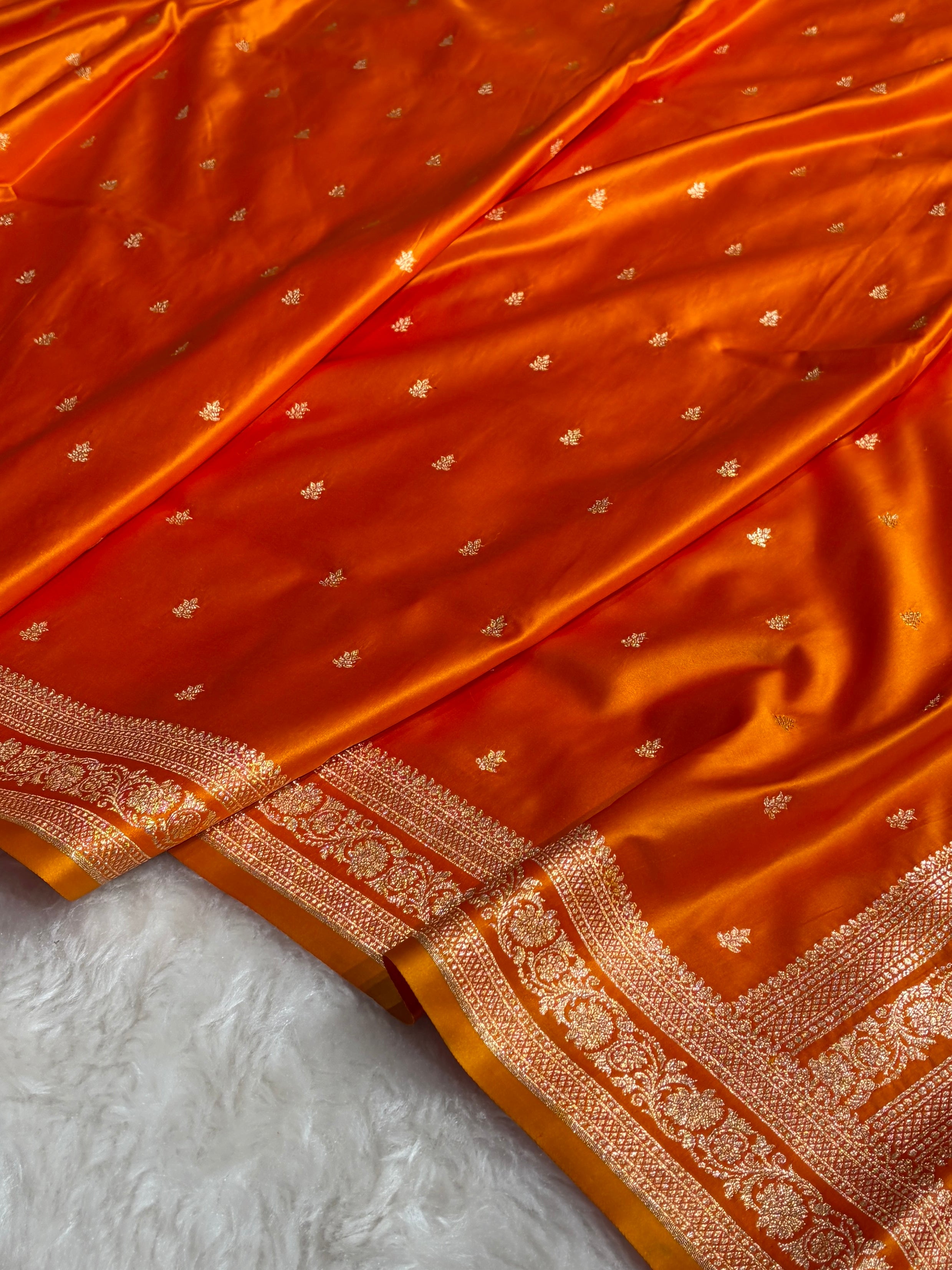 Banarasi Satin Katan Saree With Booti Pattern in Fanta Orange Shades SK125