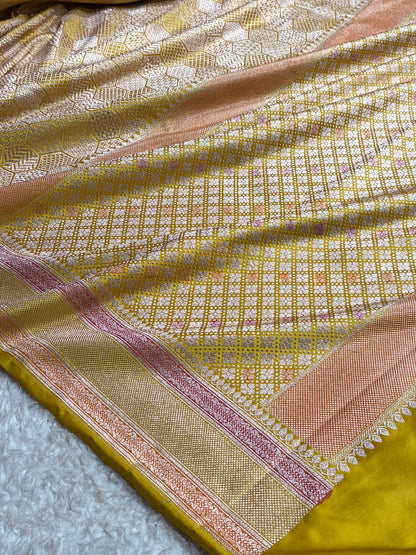Gold Shades Minakari Brocade Mashru Silk Saree MS85