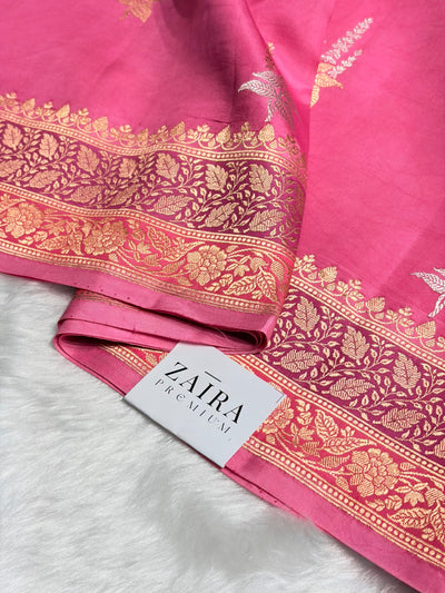 Pink Shades Contrast Meena Boota Handwoven Pure Katan Paper Silk RM-36