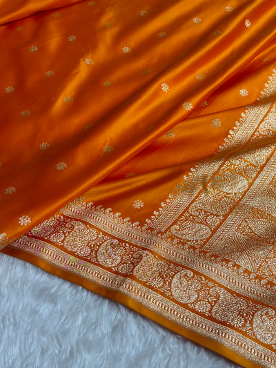 Banarasi Satin Katan Saree With Boota Pattern in Fanta Orange Shades SK127