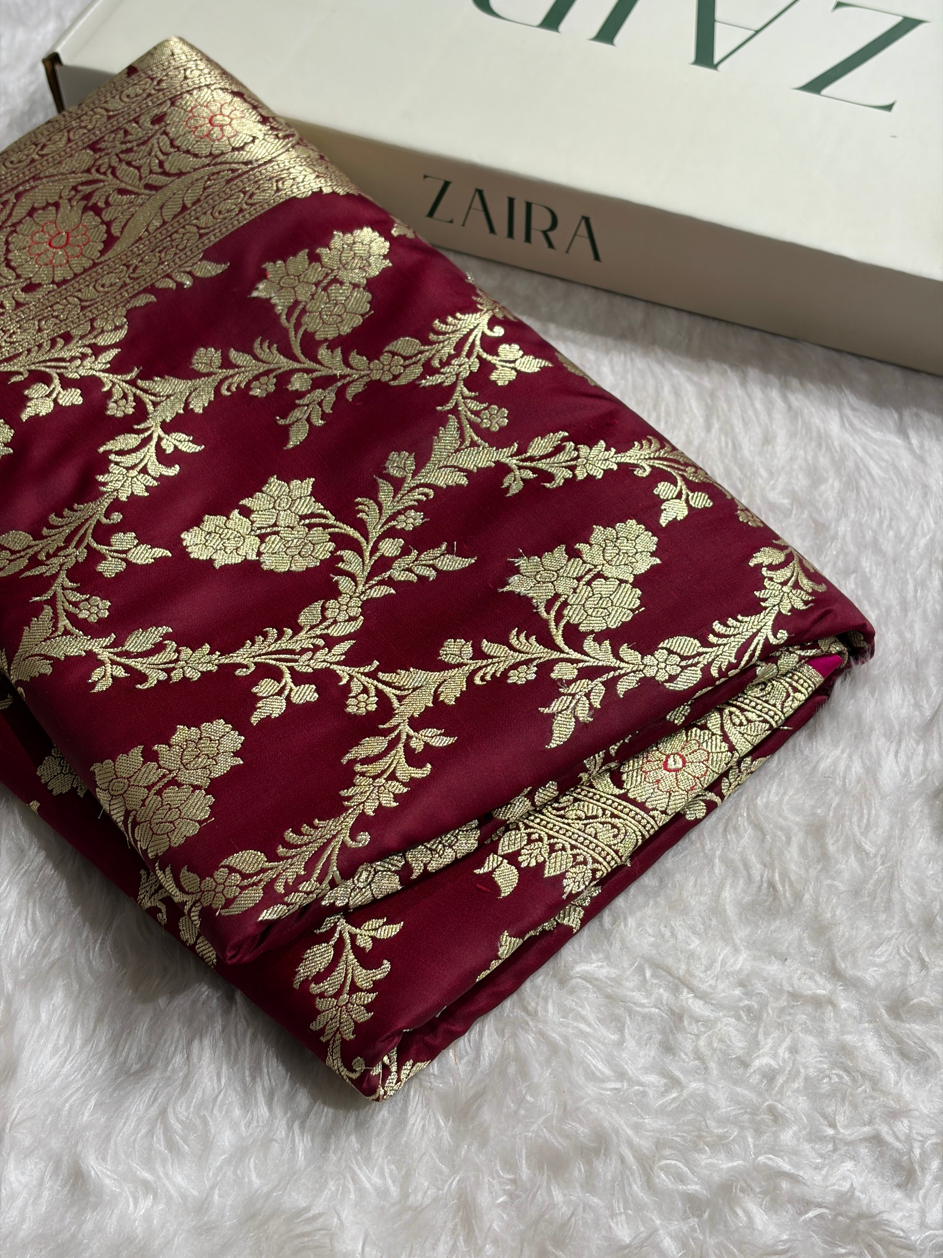 Banarasi Garnet Jaal Soft Katan Silk Saree