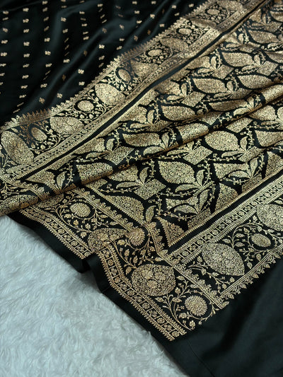 Banarasi Satin Katan Saree With Boota in Black Shades SK117