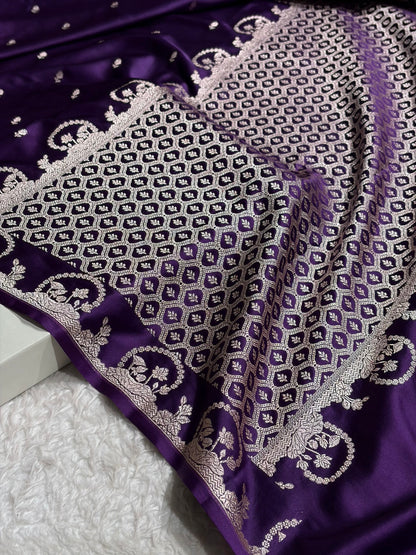Banarasi Purple Shades With Floral Mashru Silk Saree MS91
